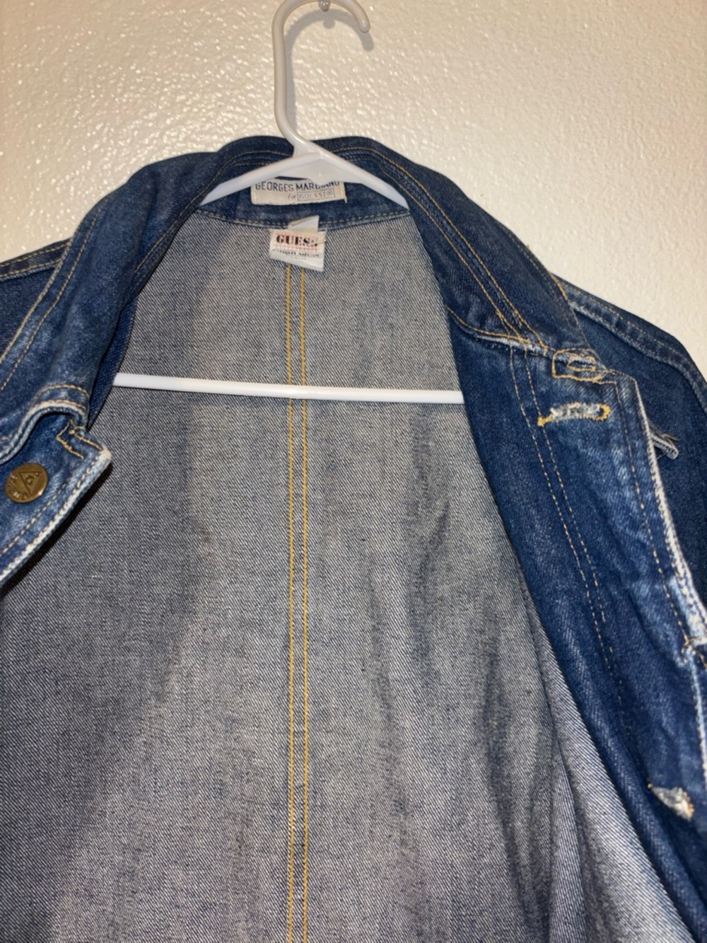 Vintage 80s Georges Marciano GUESS L Oversized Denim Jean Long Coat Jacket - Picture 15 of 15
